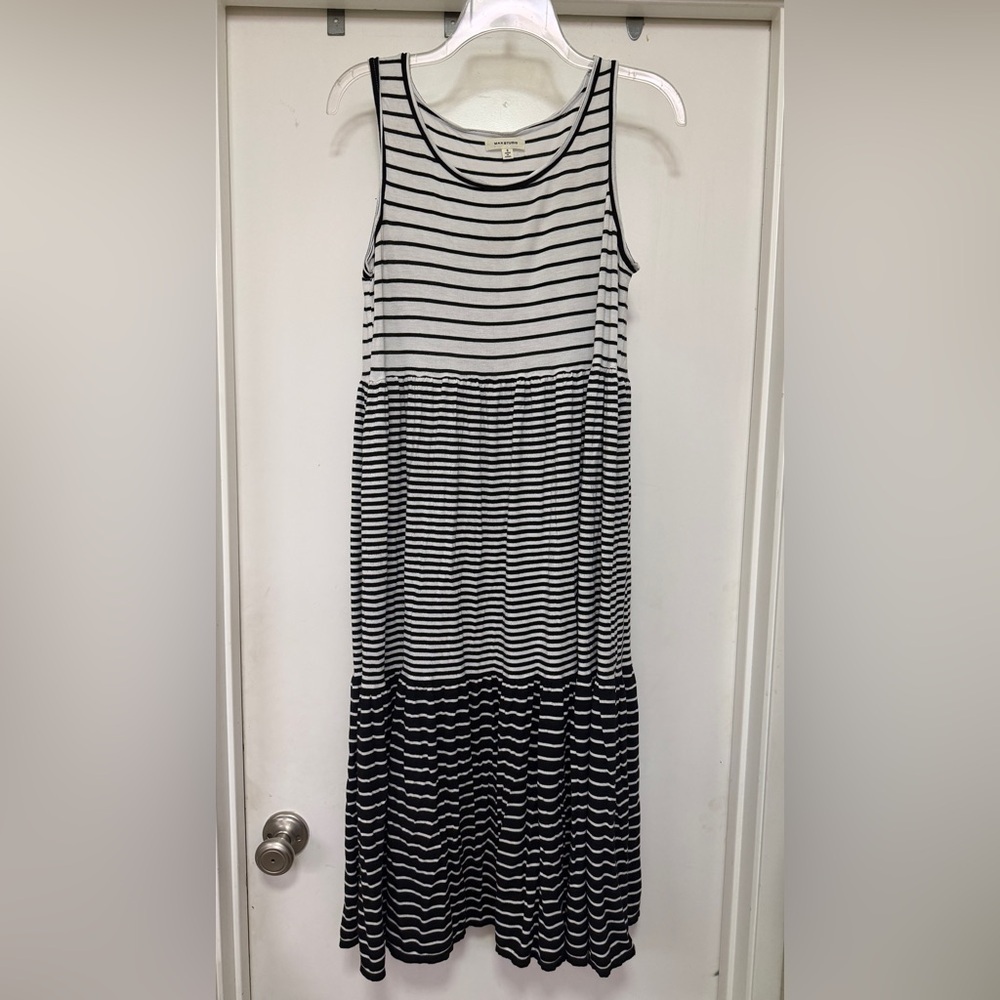 Max Studio Women's Sleeveless Midi Empire Jersey Dress - black/white stripes - S - Picture 3 of 7